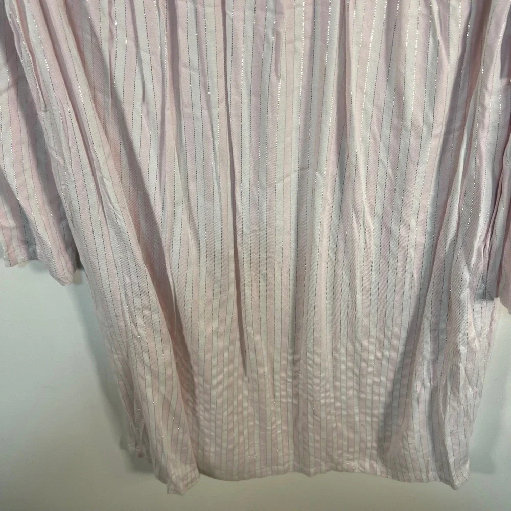 Croft‎ & Barrow Pink White Striped Silver Lurex V-Neck Nightgown women's L NWT